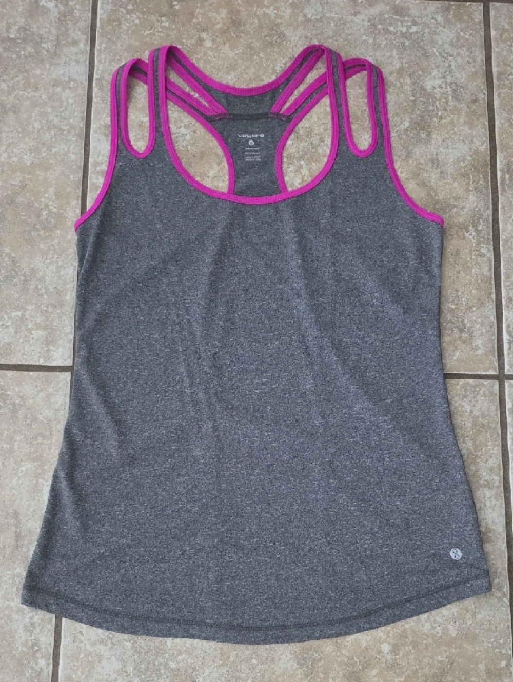 Layer 8 Grey Racerback Tank with Pink Trim